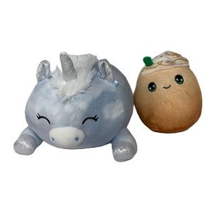 Squishmallows Devla The Unicorn Blue Hug Mees 8" And Mystery Squad Mocha Latte